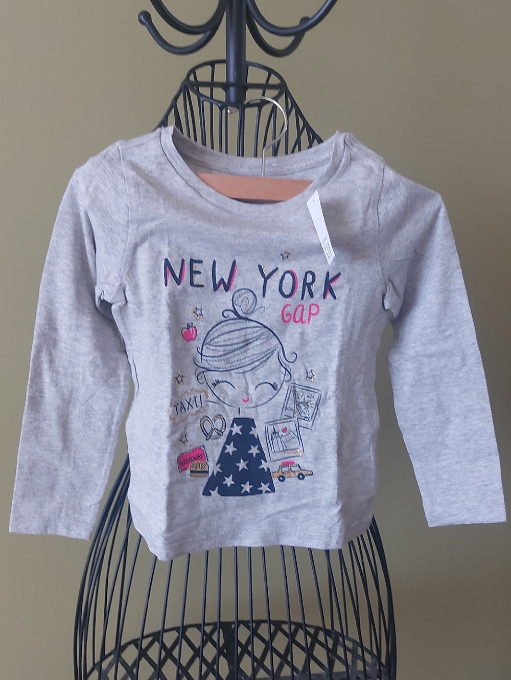 GAP Girls Light Gray 'New York' Long-Sleeve Tee with Navy & Pink Accents